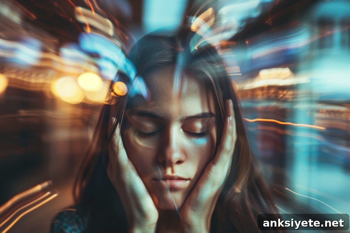 This shows a woman holding her head.