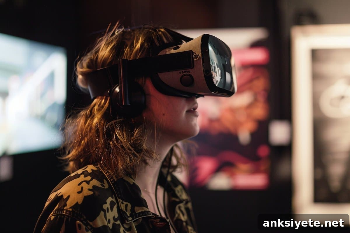 This shows a woman using VR.