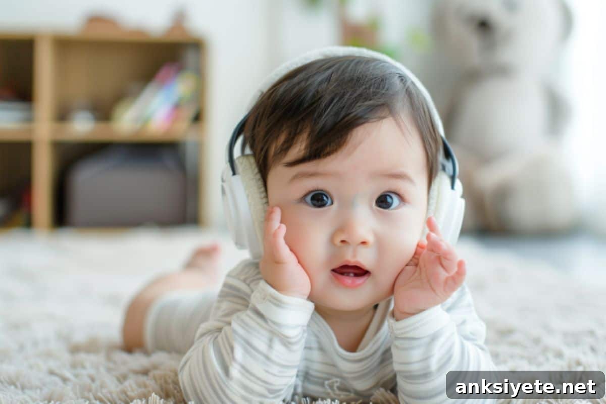 This shows a baby in headphones.