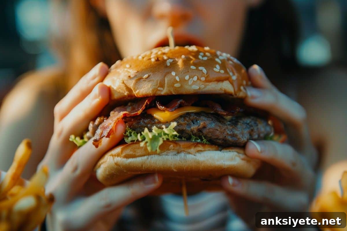 Junk Food and Anxiety: How Diet Fuels Stress 2 This shows a hamburger.