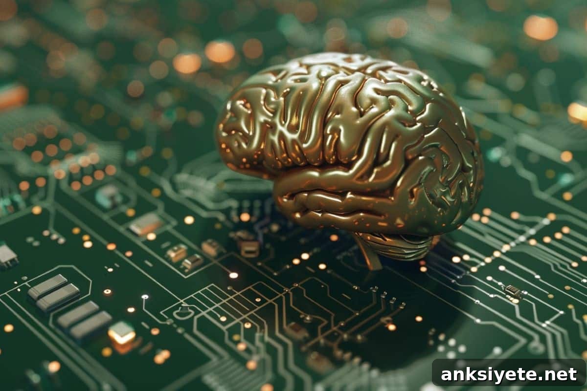 This shows a golden brain on a motherboard.