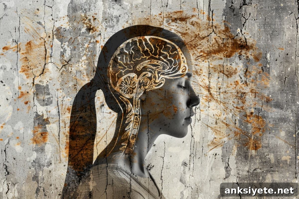 This shows a woman and the outline of a brain.