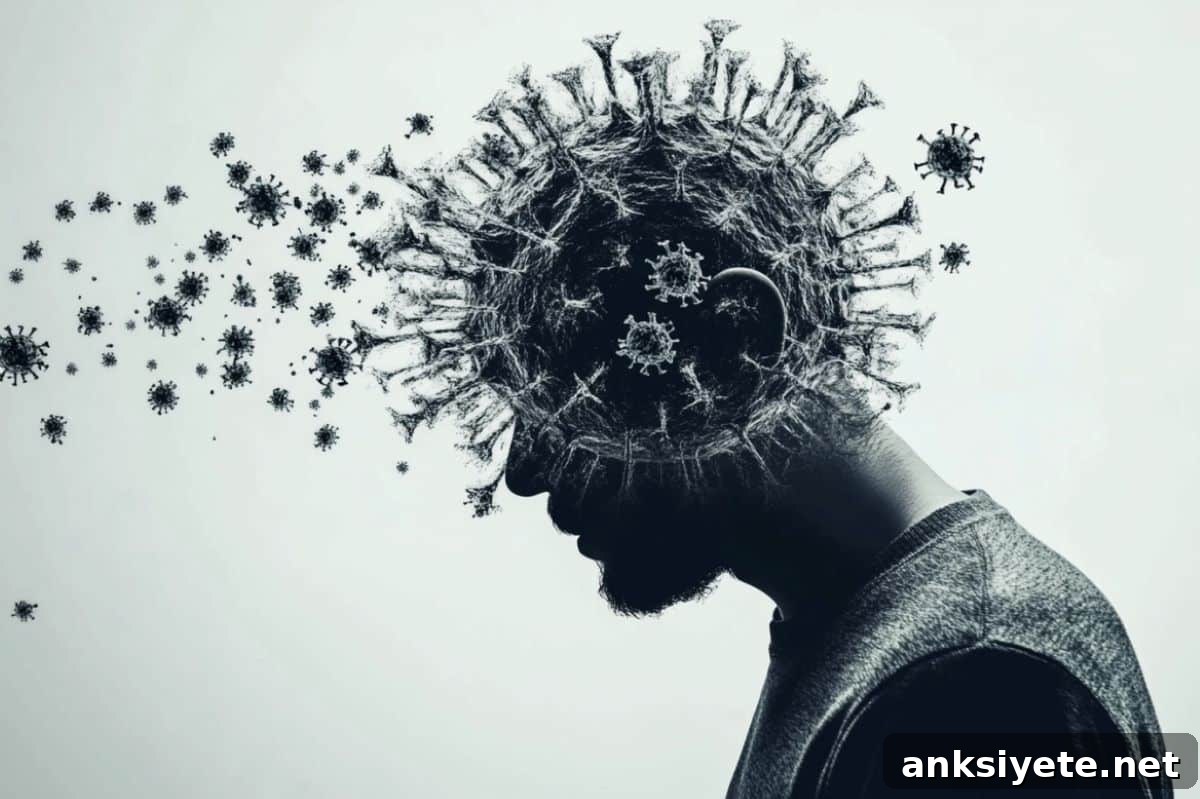 This shows the outline of a person and COVID.