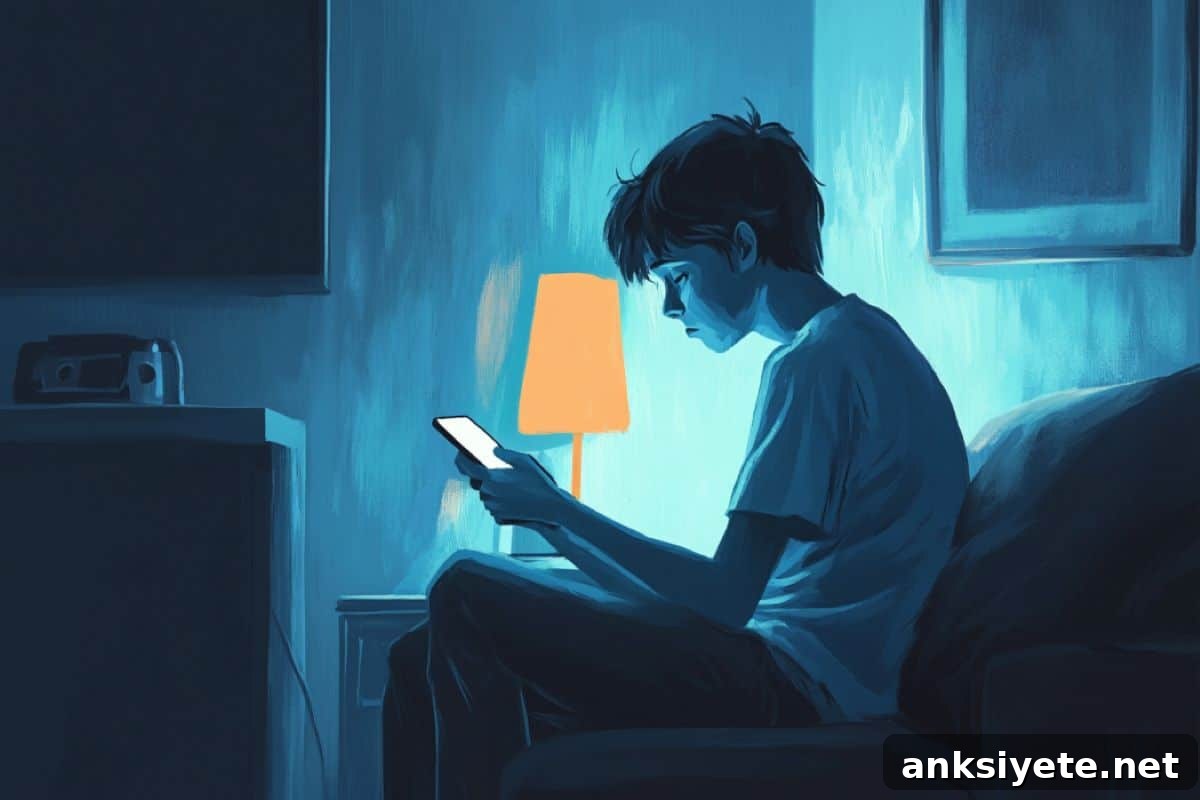 This shows a teen sitting alone on a phone.