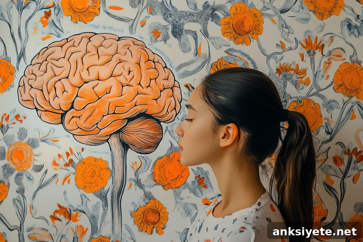 This shows a woman and a brain.