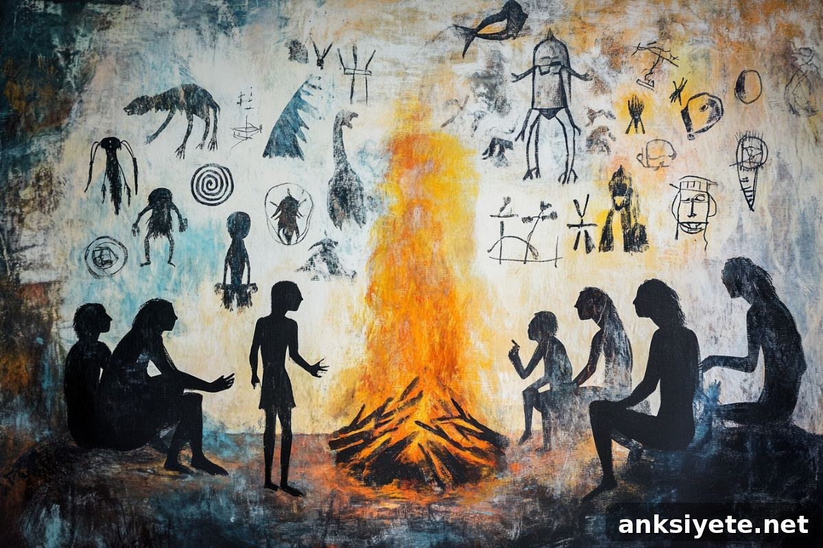 This shows people around a campfire talking.