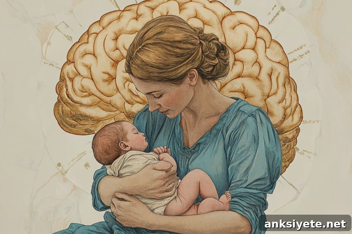 How the Lactating Brain Rewires Metabolism for Milk 2 This shows a mom, baby and brain.