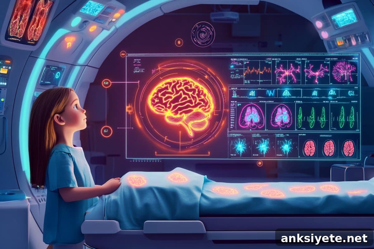 This shows a child and a brain scan.