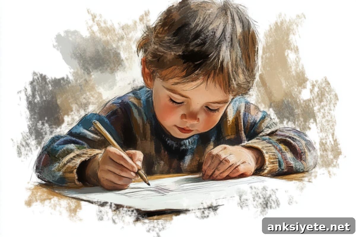 This shows a child writing.