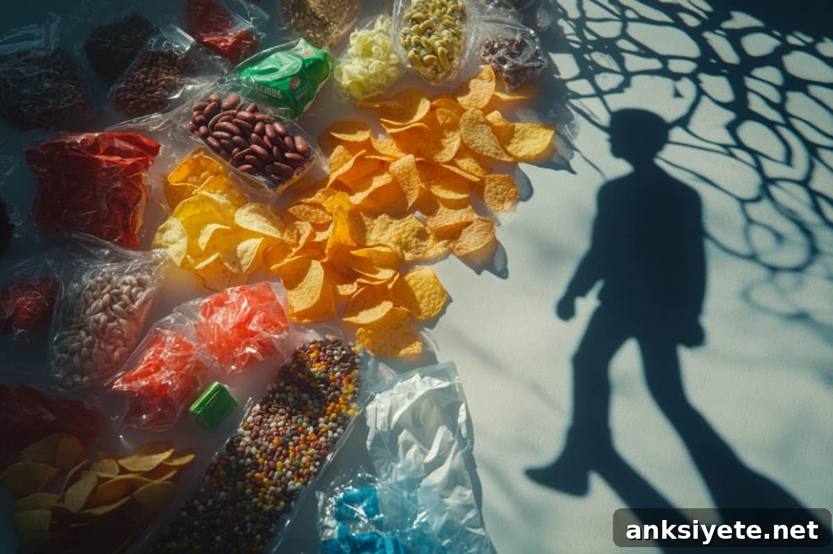 This shows processed foods and the outline of a person.