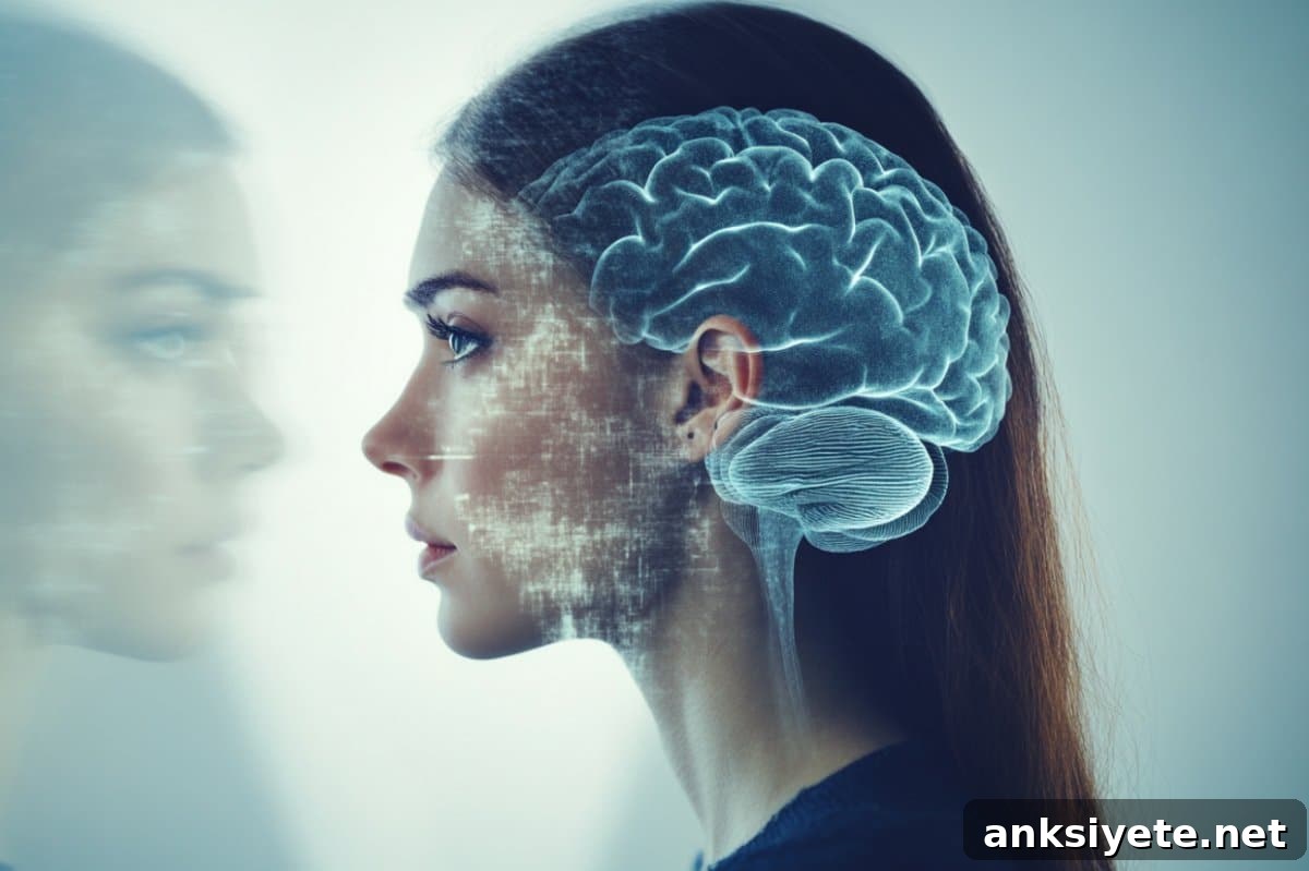 This shows a woman and a brain.
