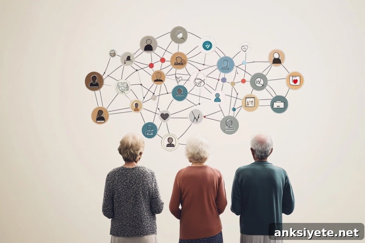 This shows people and network lines.