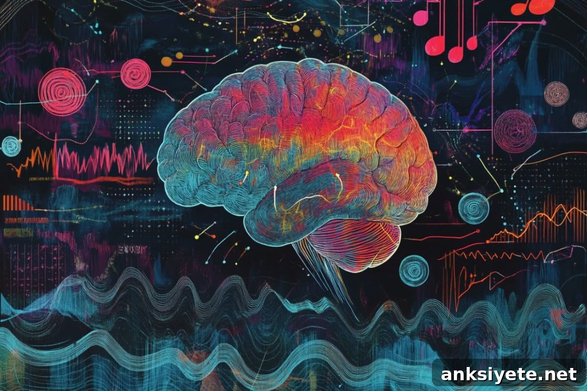 This shows a brain and sound waves.