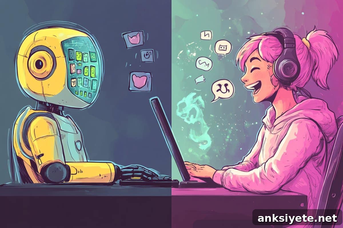 Can AI Be Funny? Why Human Humor Still Wins 2 This shows a robot and person laughing.