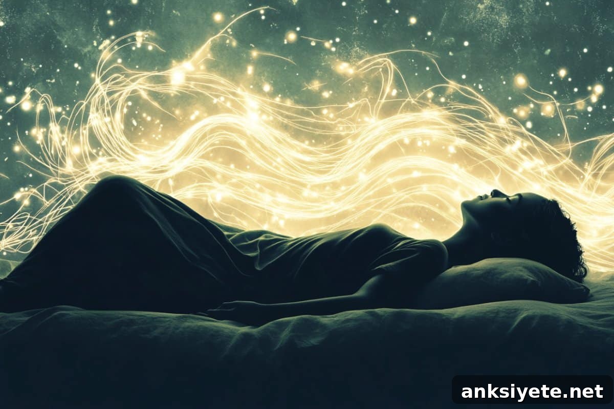 This shows a person laying down, surrounded by swirls.