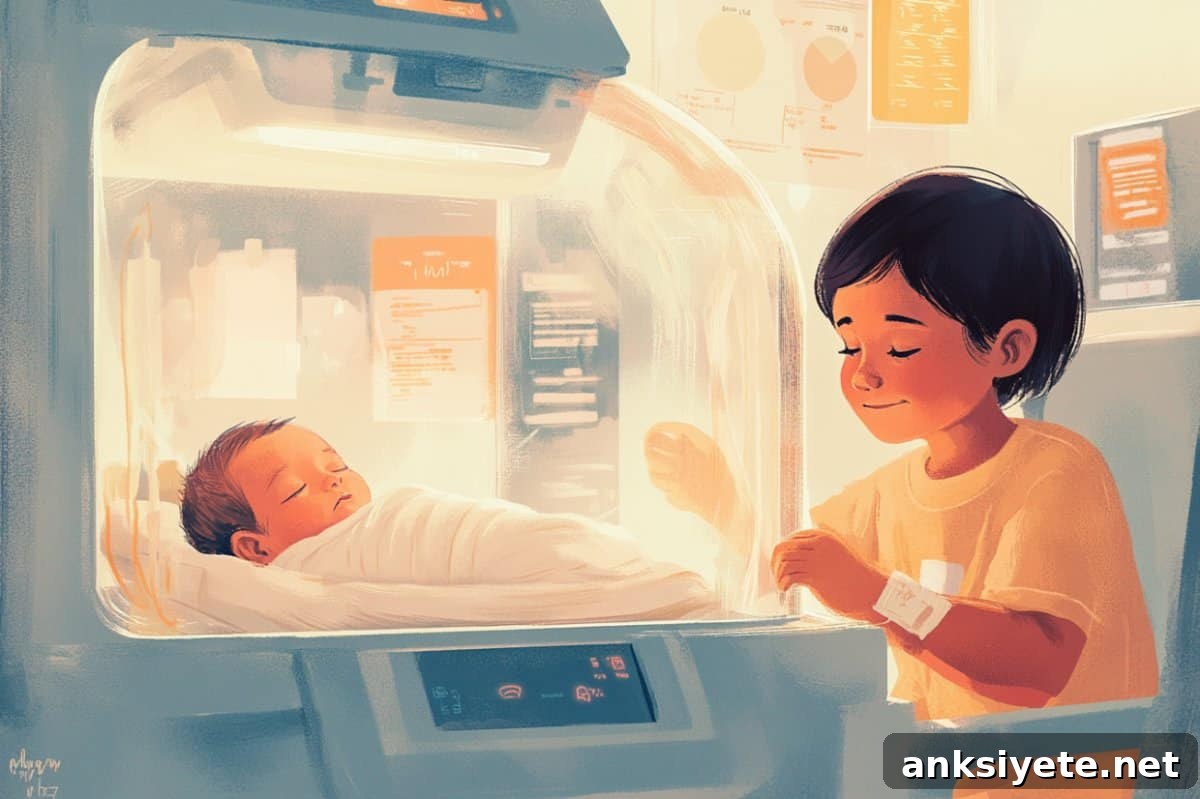 This shows a baby and a child at an incubator.