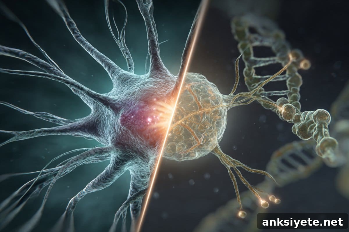 This shows a neuron and DNA.