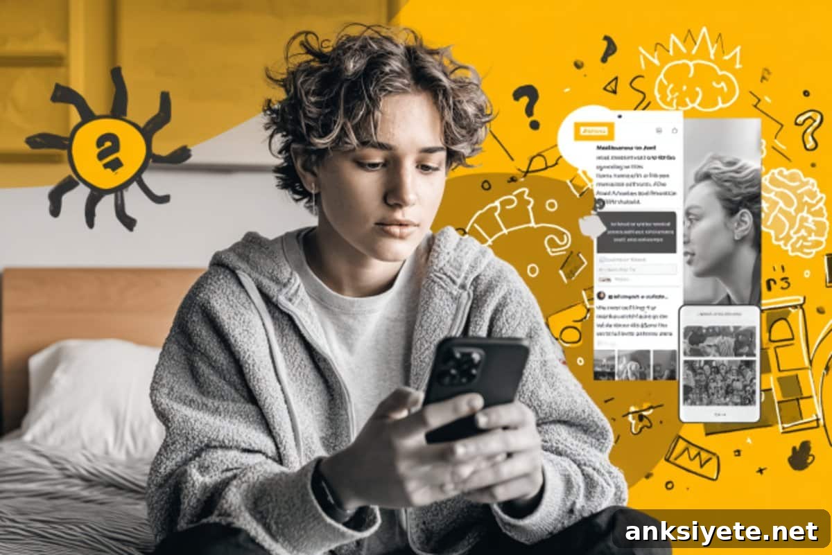 This shows a teen looking at a phone.