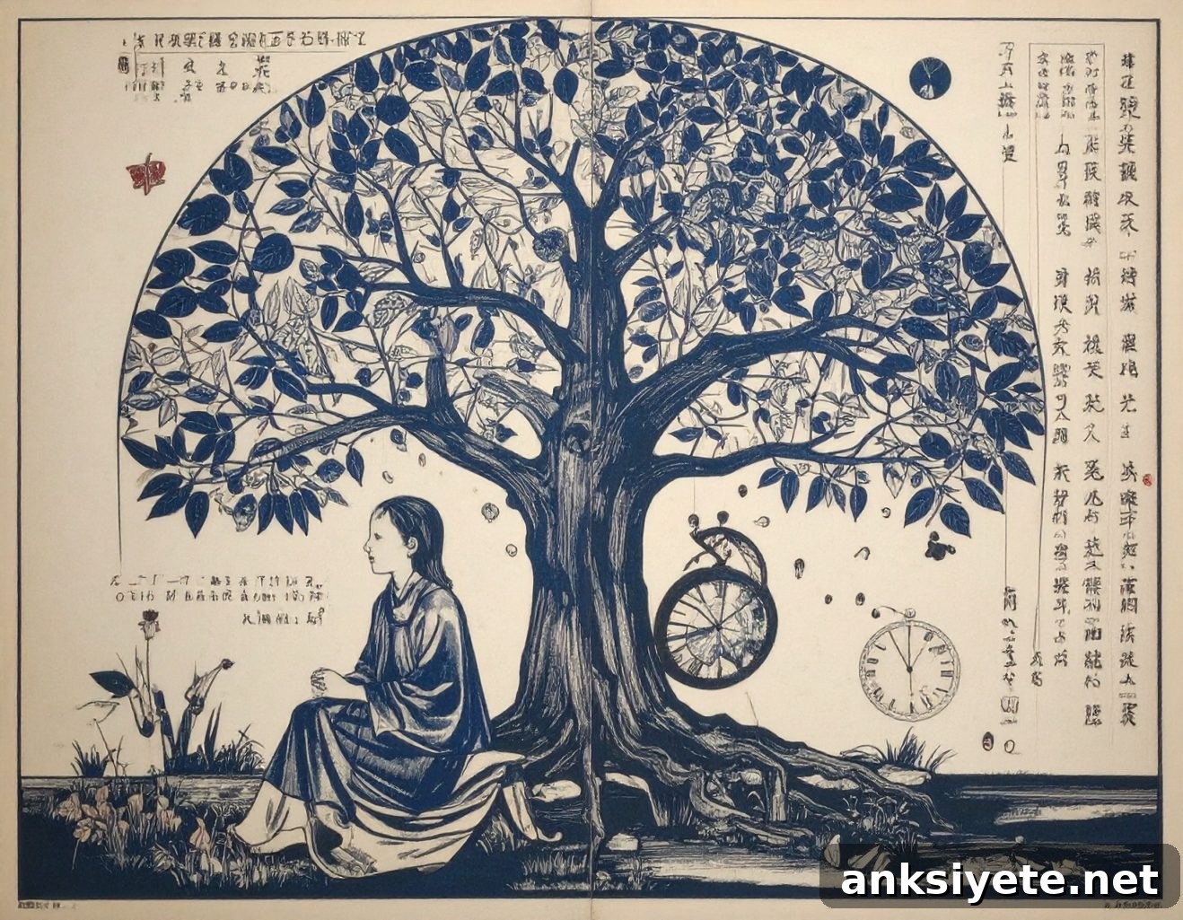 This shows a child sitting under a tree.