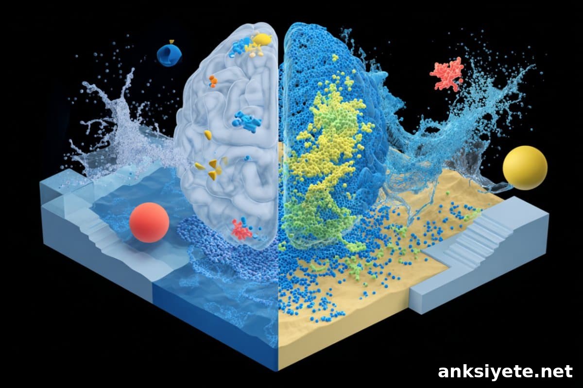 This shows a brain and a range of objects including shapes and bouncing balls.