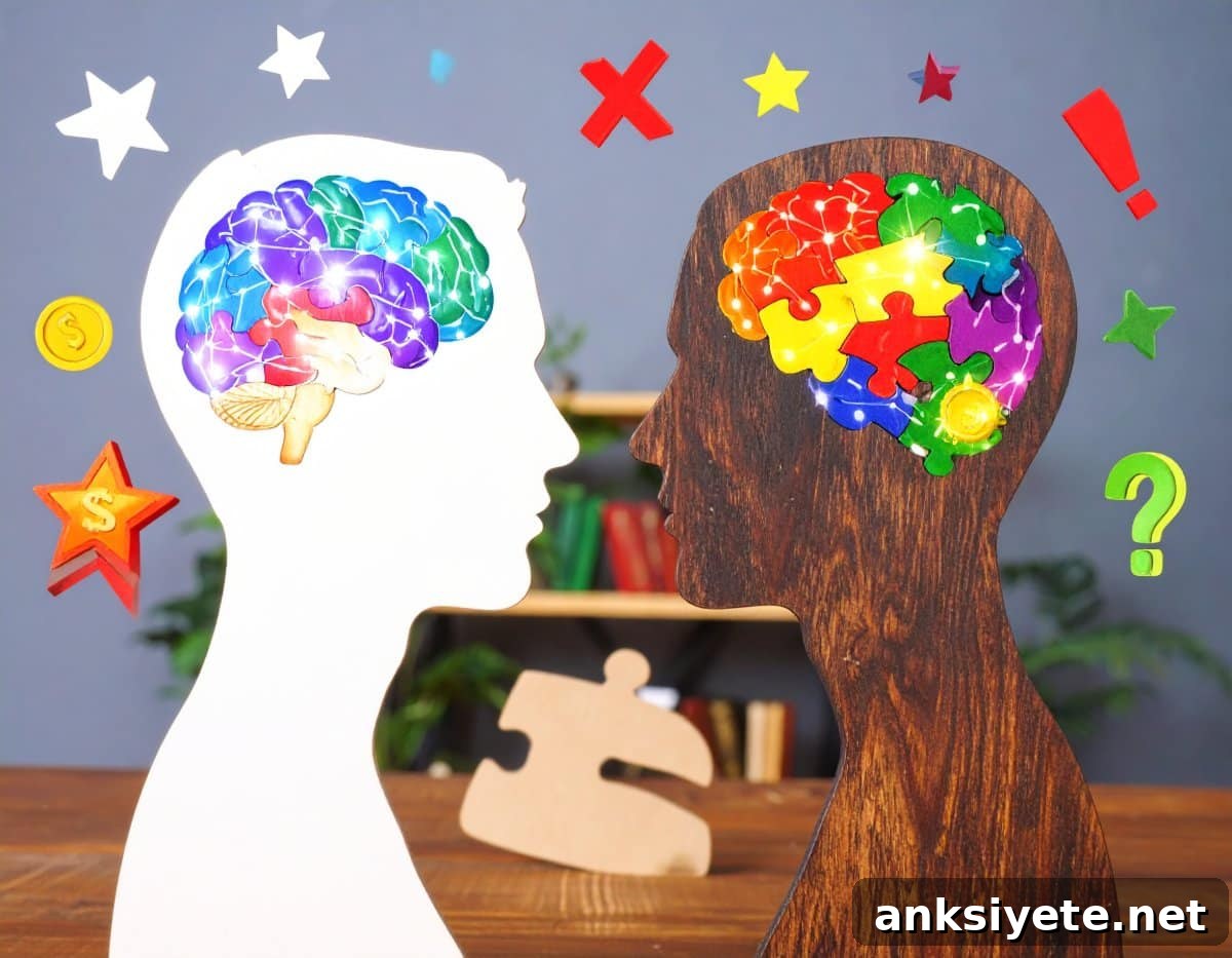 This shows the outline of two heads and brains. One brain is foggy, as though representing depression.