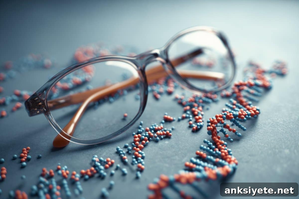 This shows a pair of glasses and DNA.