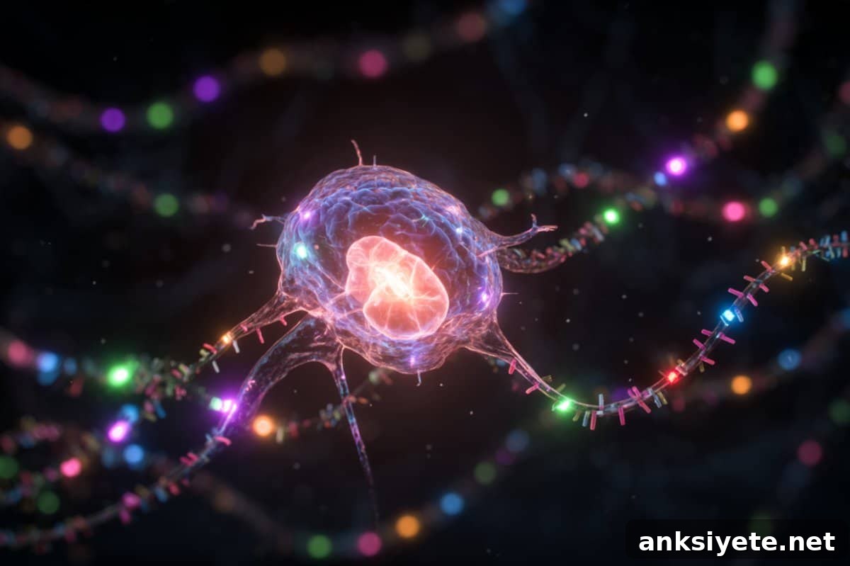 This shows a neuron and DNA.