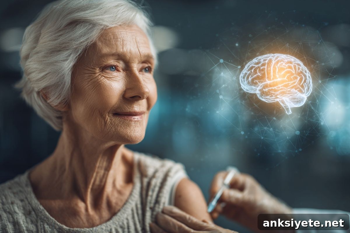 This shows an older woman getting a vaccine.