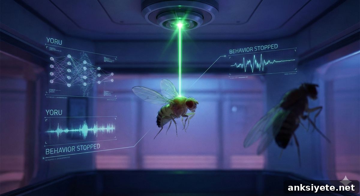 This image shows two flies under green light.