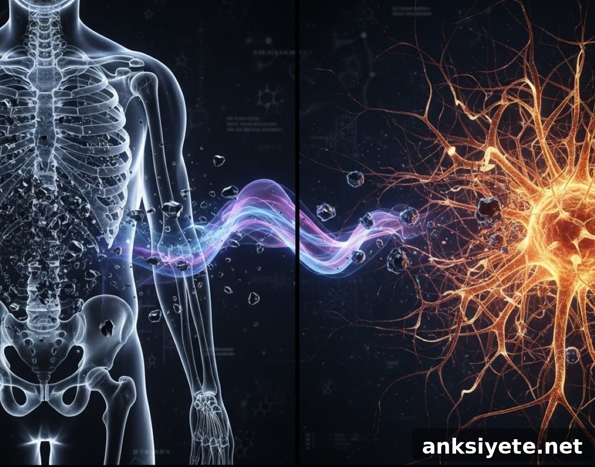 This image illustrates how lead can migrate from bones to neurons, increasing Alzheimer's risk.