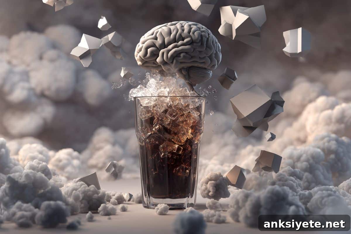 This shows a glass of soda and a brain floating above it.