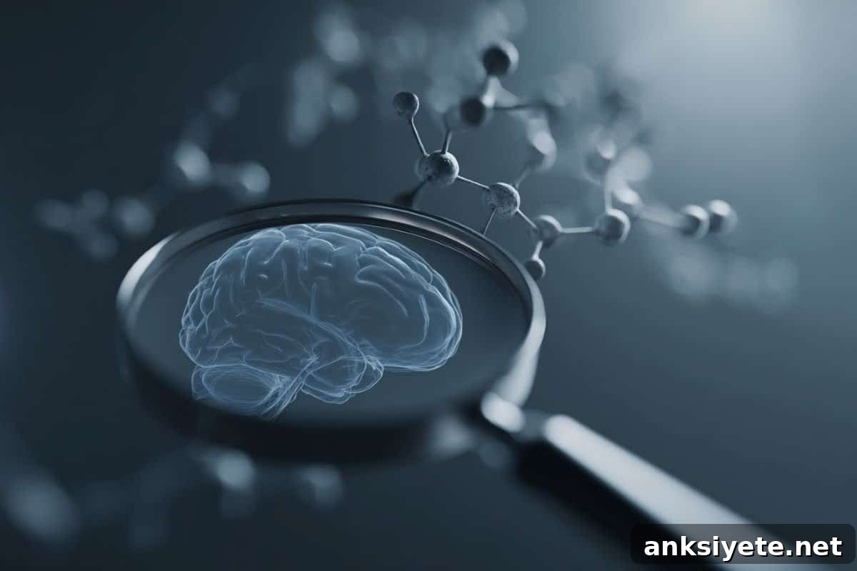 This shows the serotonin molecular structure and a brain.