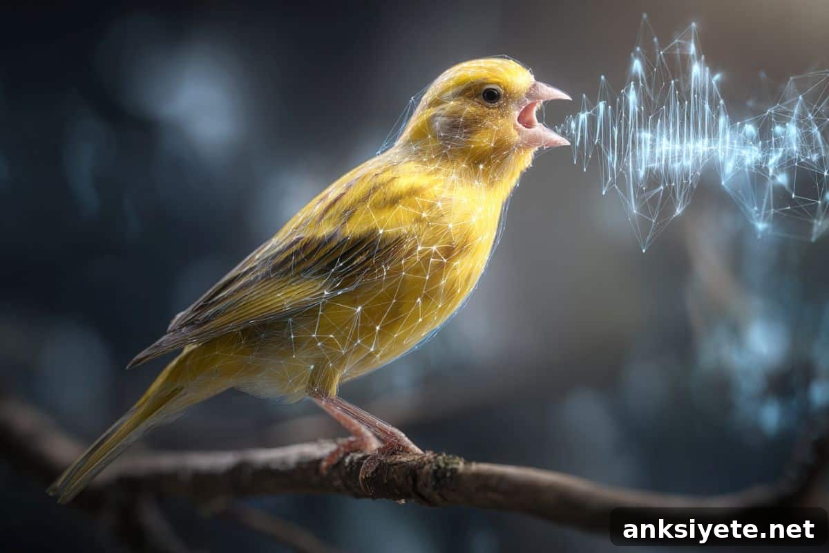 This shows a canary singing and sound waves.