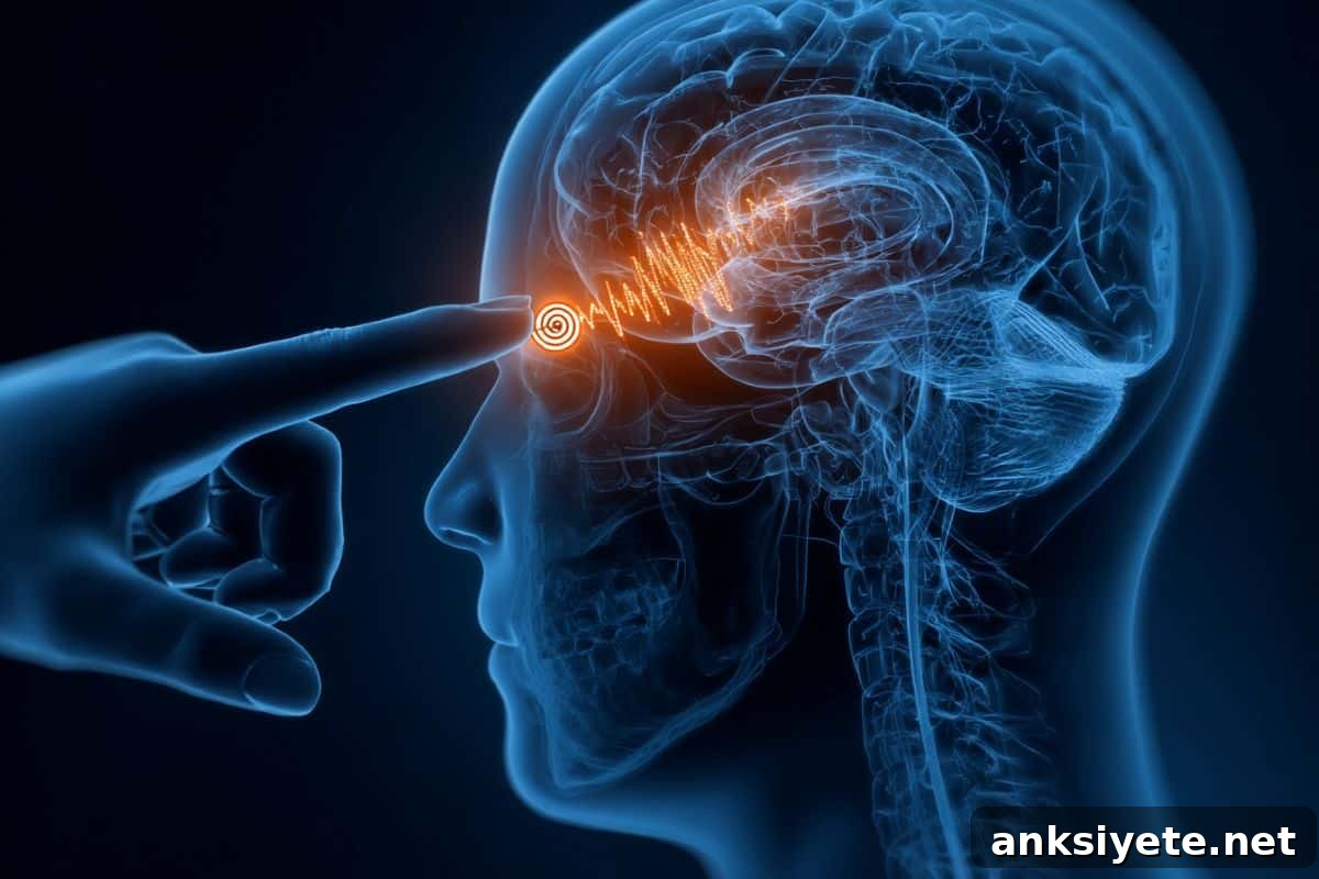 This shows the outline of a head and a brain with the auditory cortex lit up.
