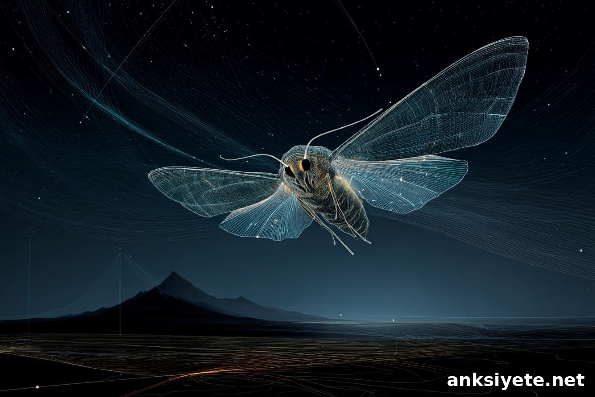This shows a moth flying at night.