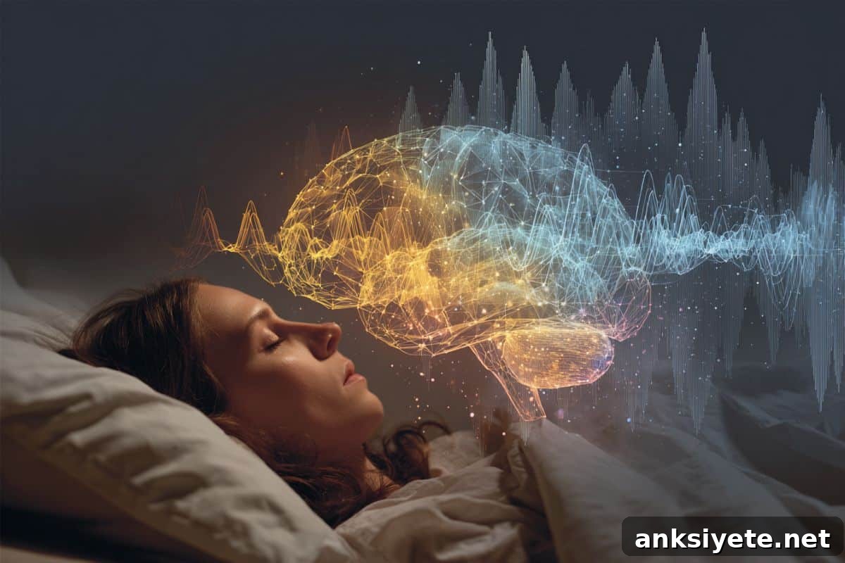 How Brain Waves Predict Your Future Memory 2 This shows a sleeping woman and a brain.