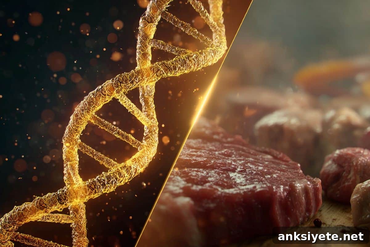 How Meat Consumption Alters Genetic Risk of Dementia 2 This shows DNA and a steak.