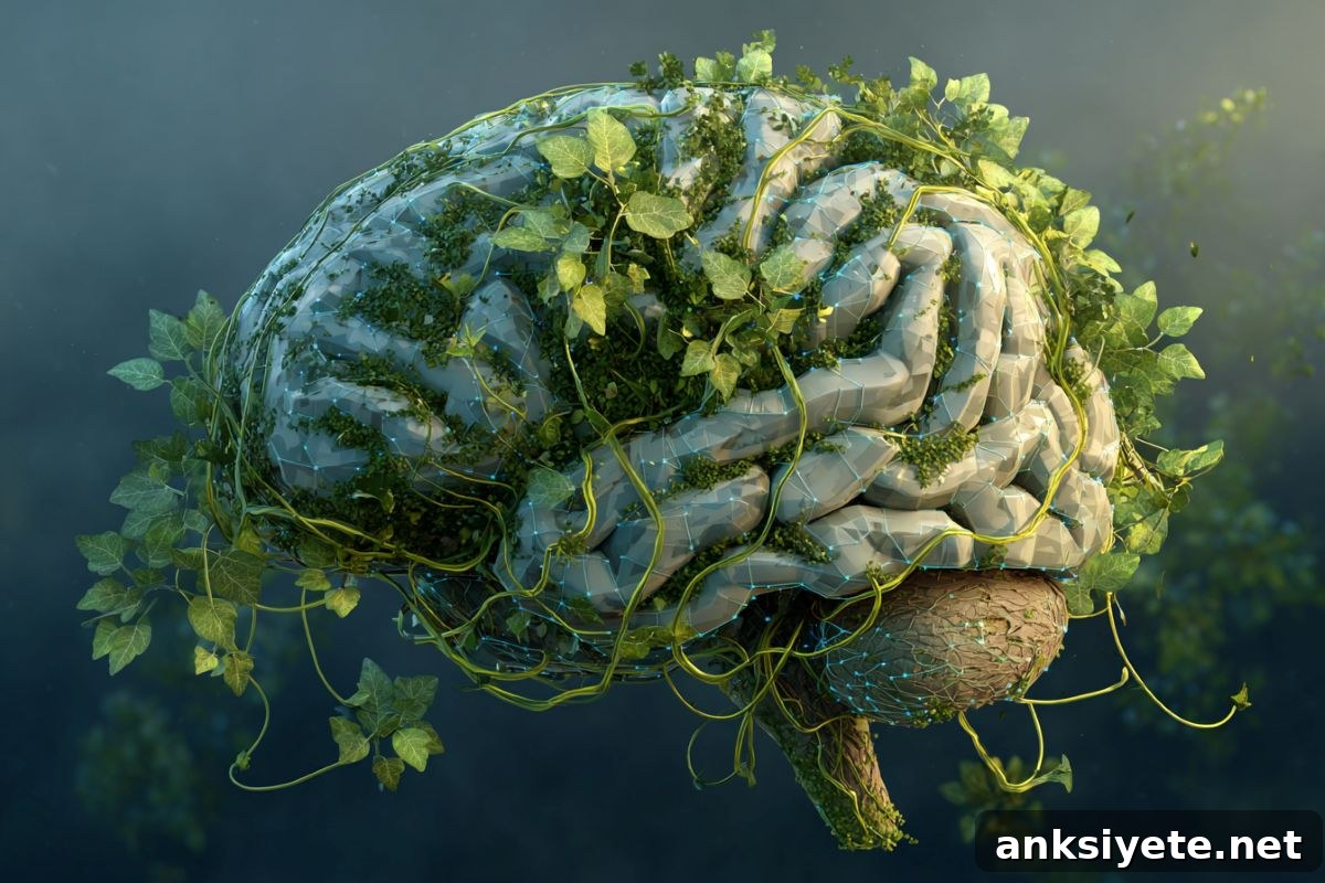 This shows a brain covered in leaves.