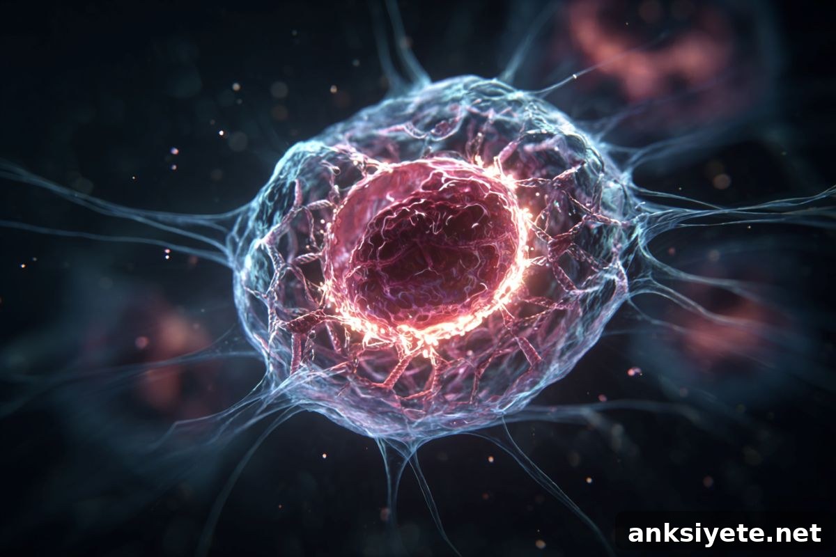 New Research Reveals How Aging Accelerates Cognitive Decline 2 Cell nucleus illustrating actin ring during cell division.