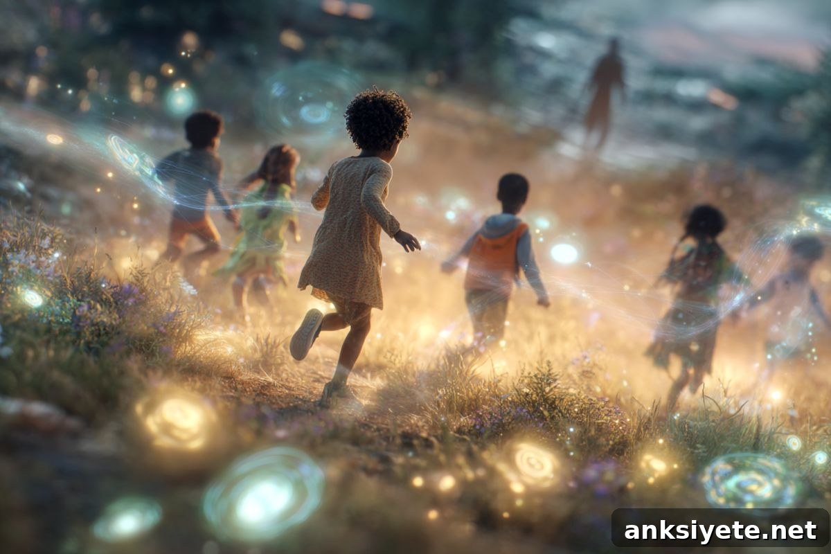 This shows kids running in a field.