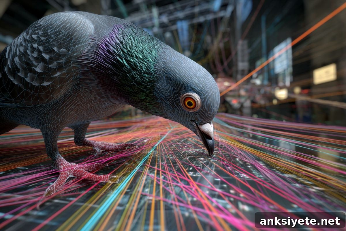 This shows a pigeon pecking at colored lines.