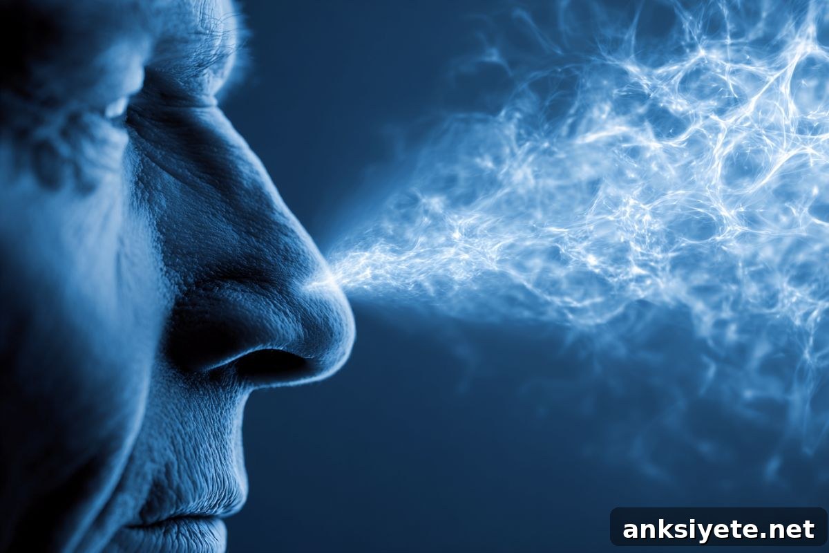 This shows an older man's nose surrounded by a mist.
