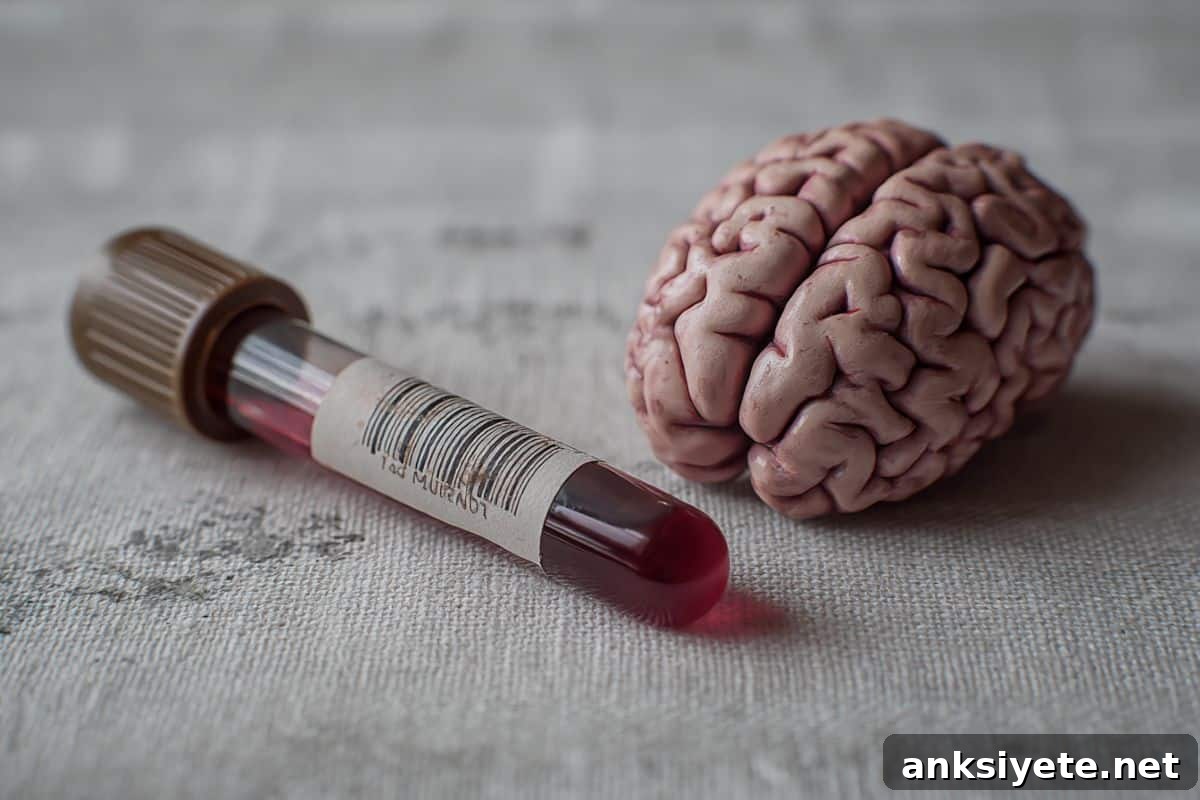 This shows a brain and a blood vial.