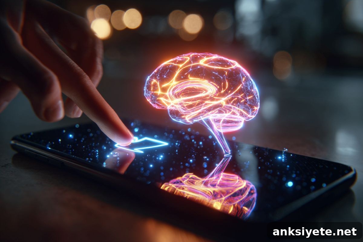 This shows a brain coming out of a cell phone.