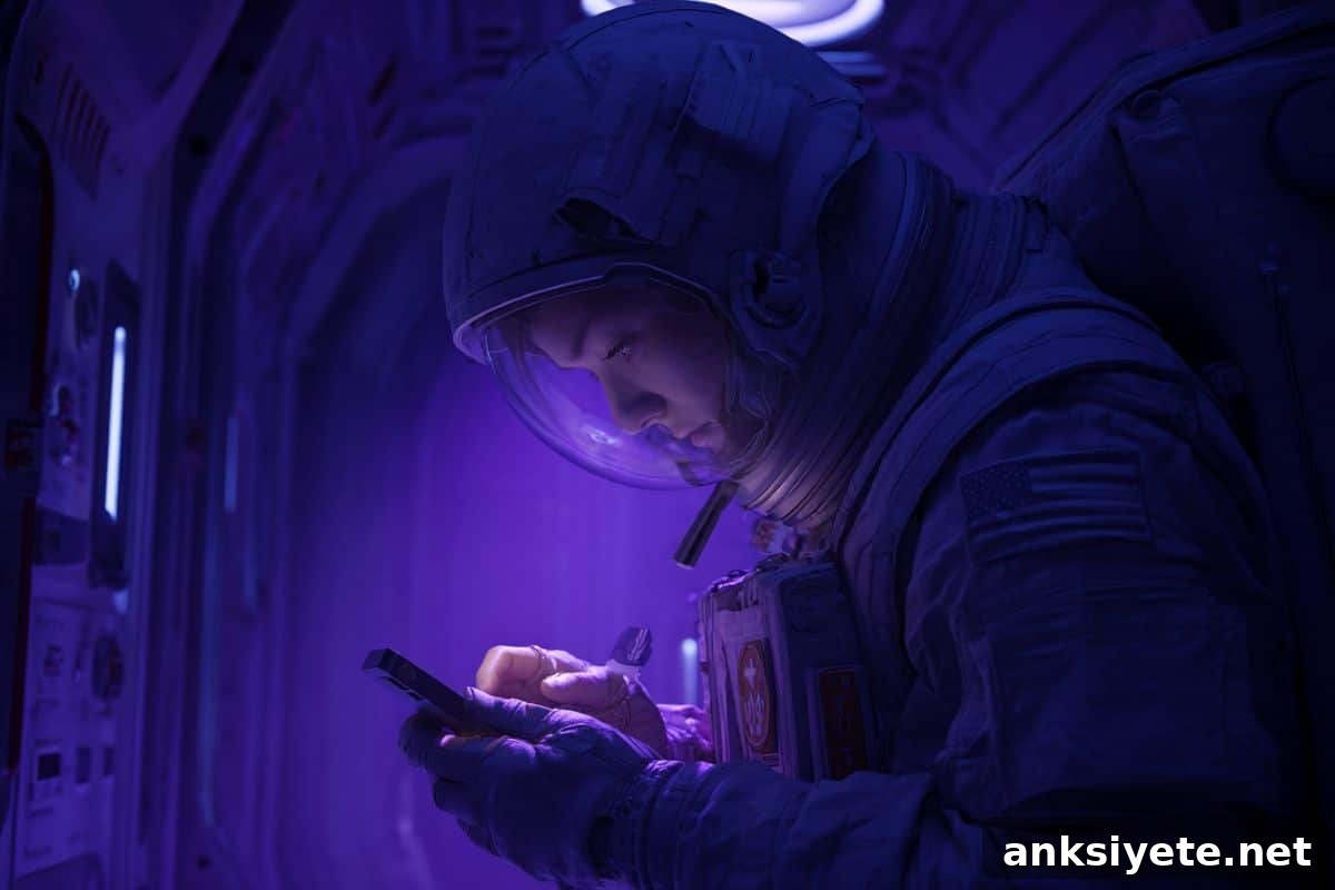 This shows an astronaut performing the test on a phone.