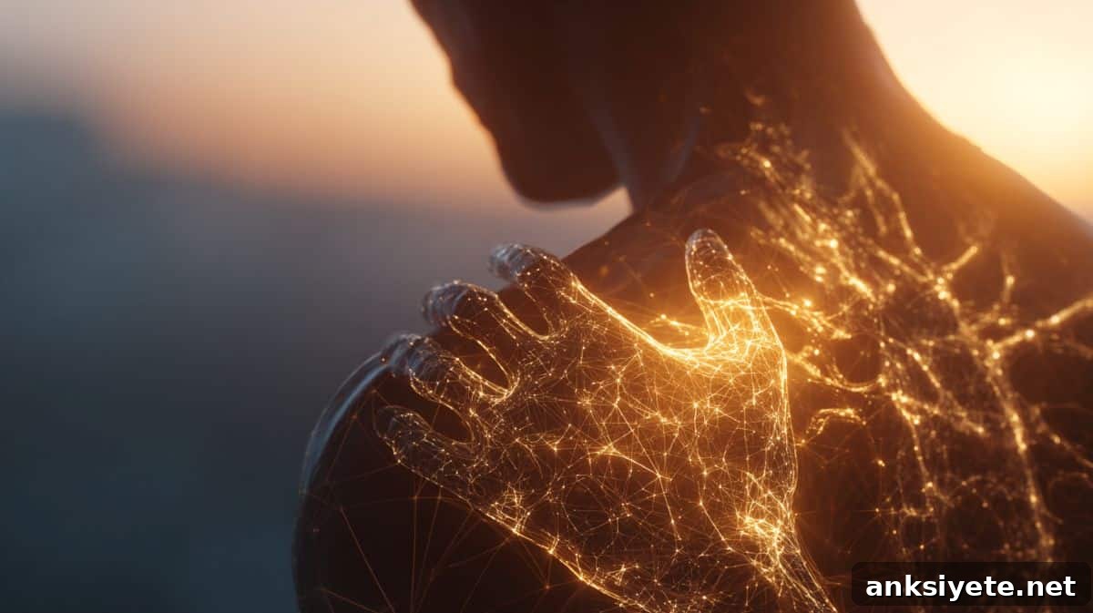 This shows a hand touching a shoulder.