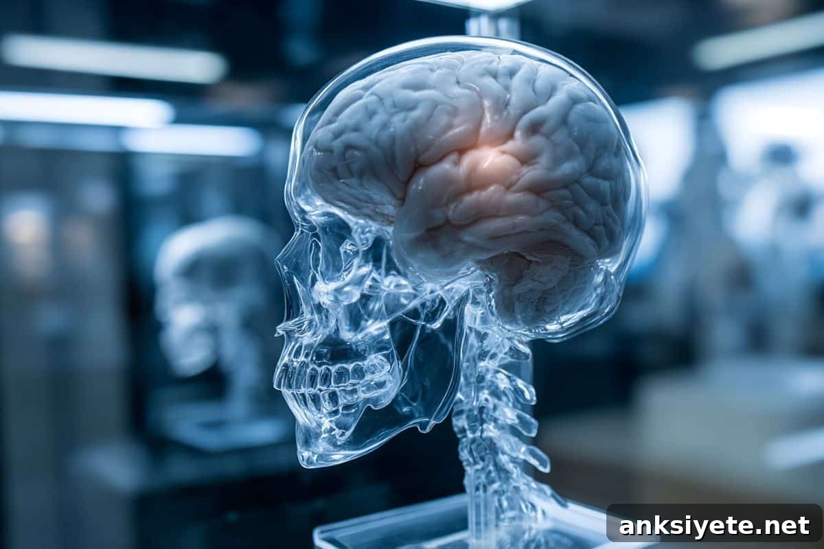 This shows a model of a head and a brain.