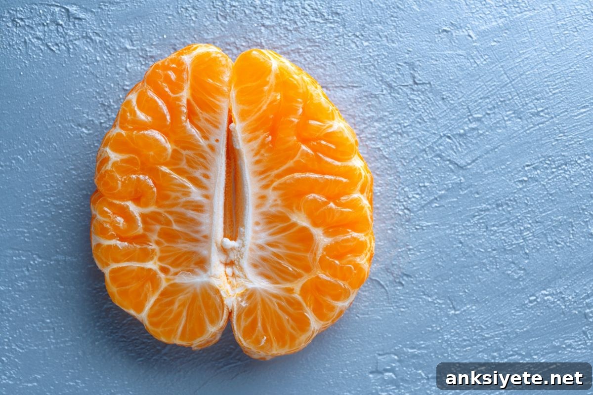This shows an orange in the shape of a brain.