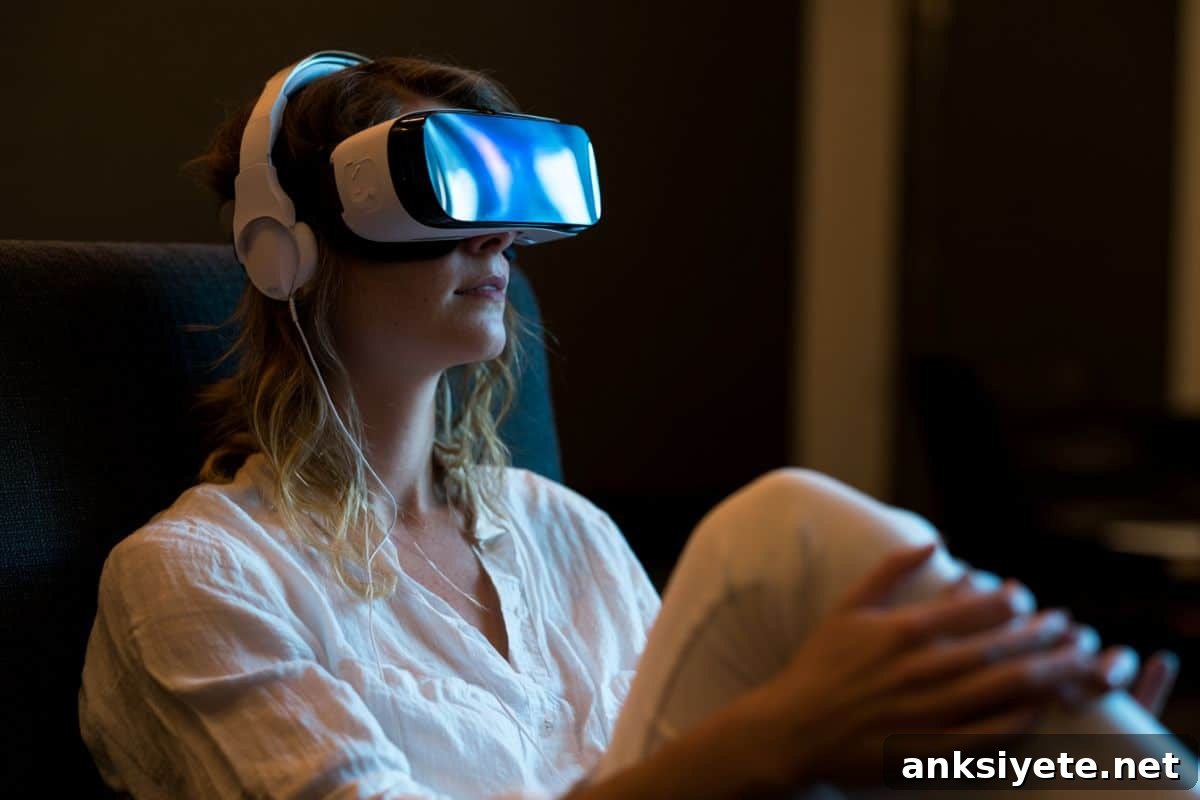 This shows a woman in a VR headset.