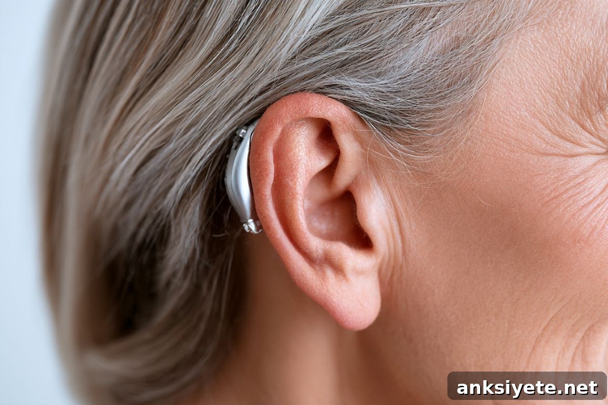 This shows an ear and a hearing aid.